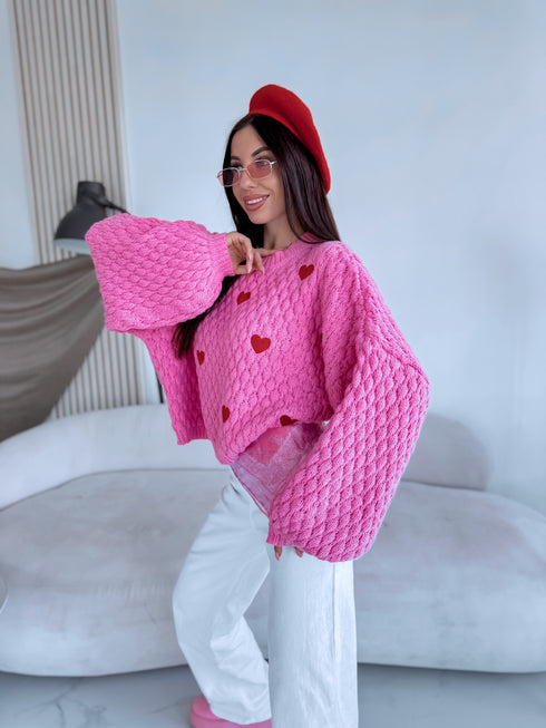 Knitted Sweater "CHOCOLATEY LOVE 7102" – Pink & Red